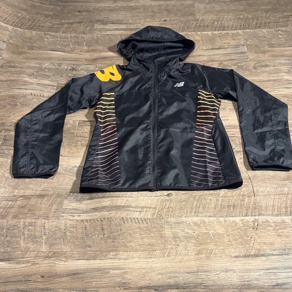 New Balance Black Jacket with Pink to Yellow Ombré Detail - Size XS